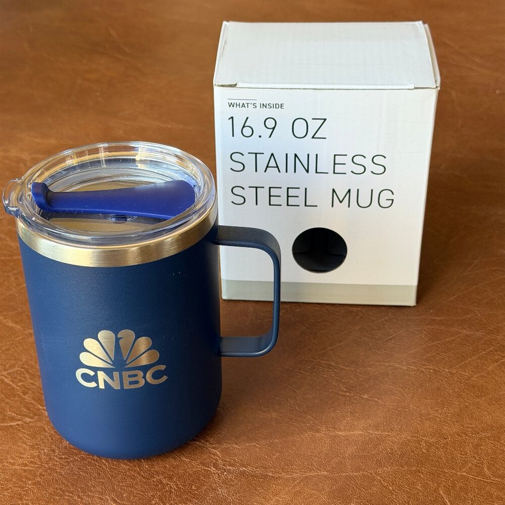 CNBC 16.9oz Blue Travel Mug with Handle NEW
